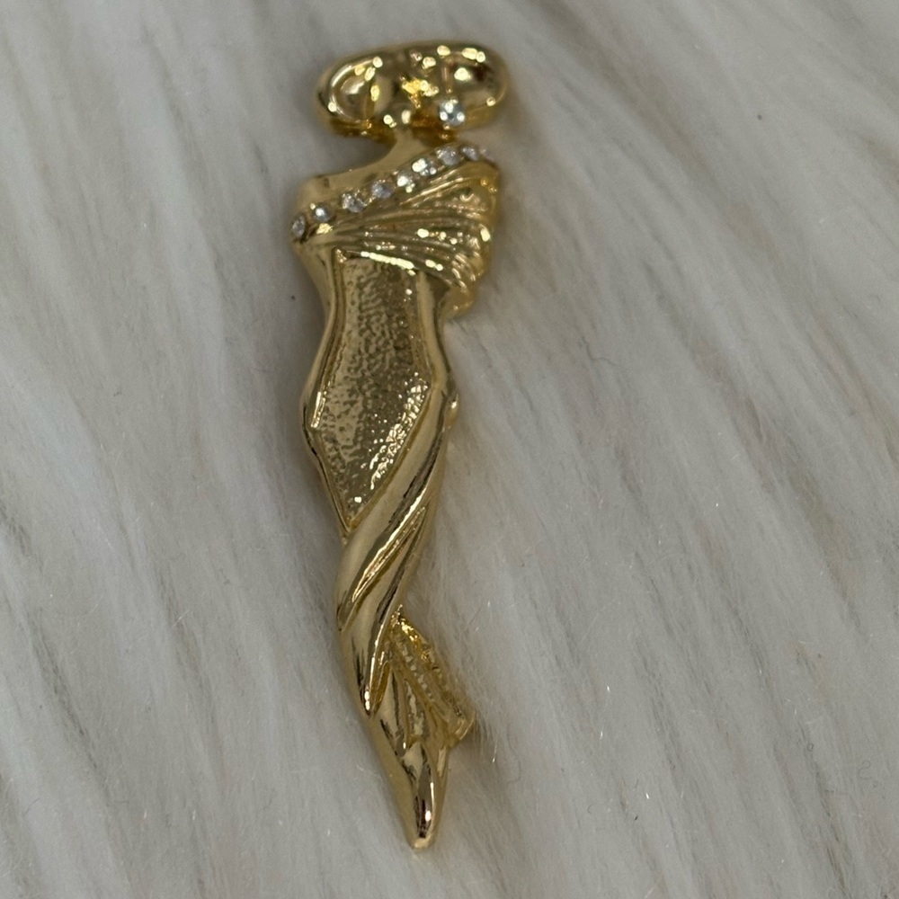 (208)Vintage Gold-Tone Abstract Lady Silhouette Brooch